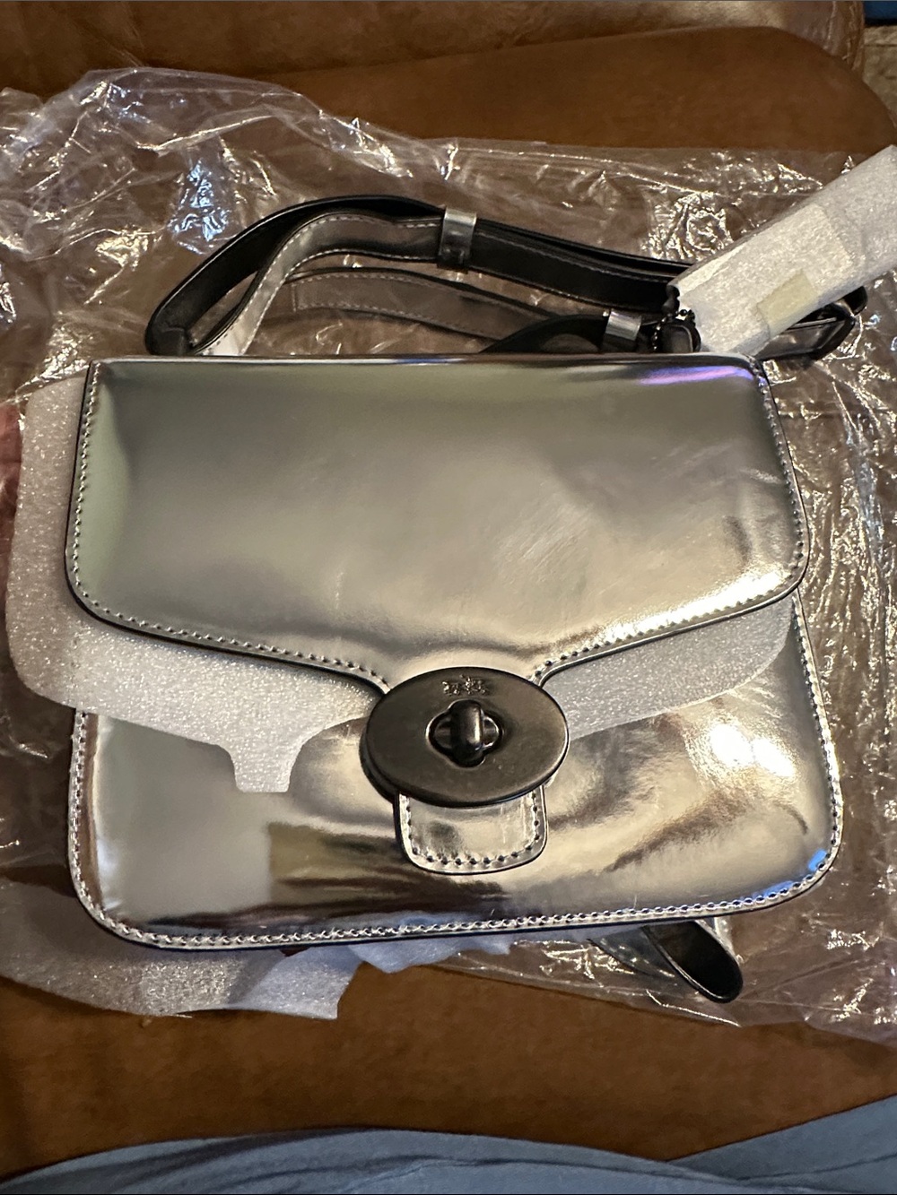 Coach Mirror Metallic Leather Purse- Classic Turnlock Closure